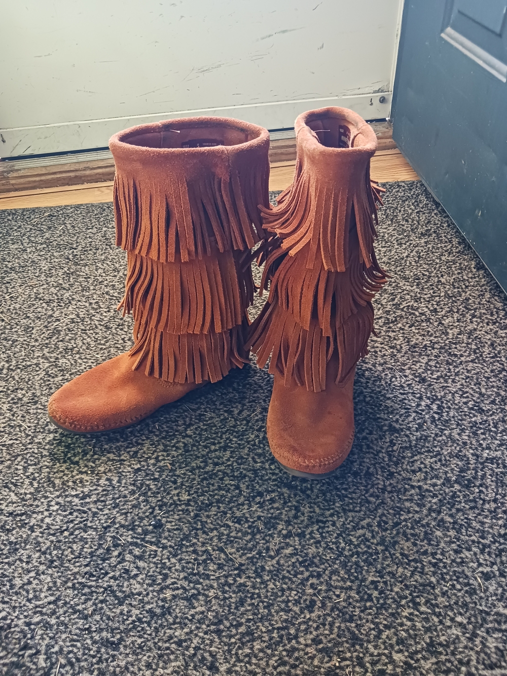 Minnetonka Brown Suede Triple-Fringe Moccasin Boots
